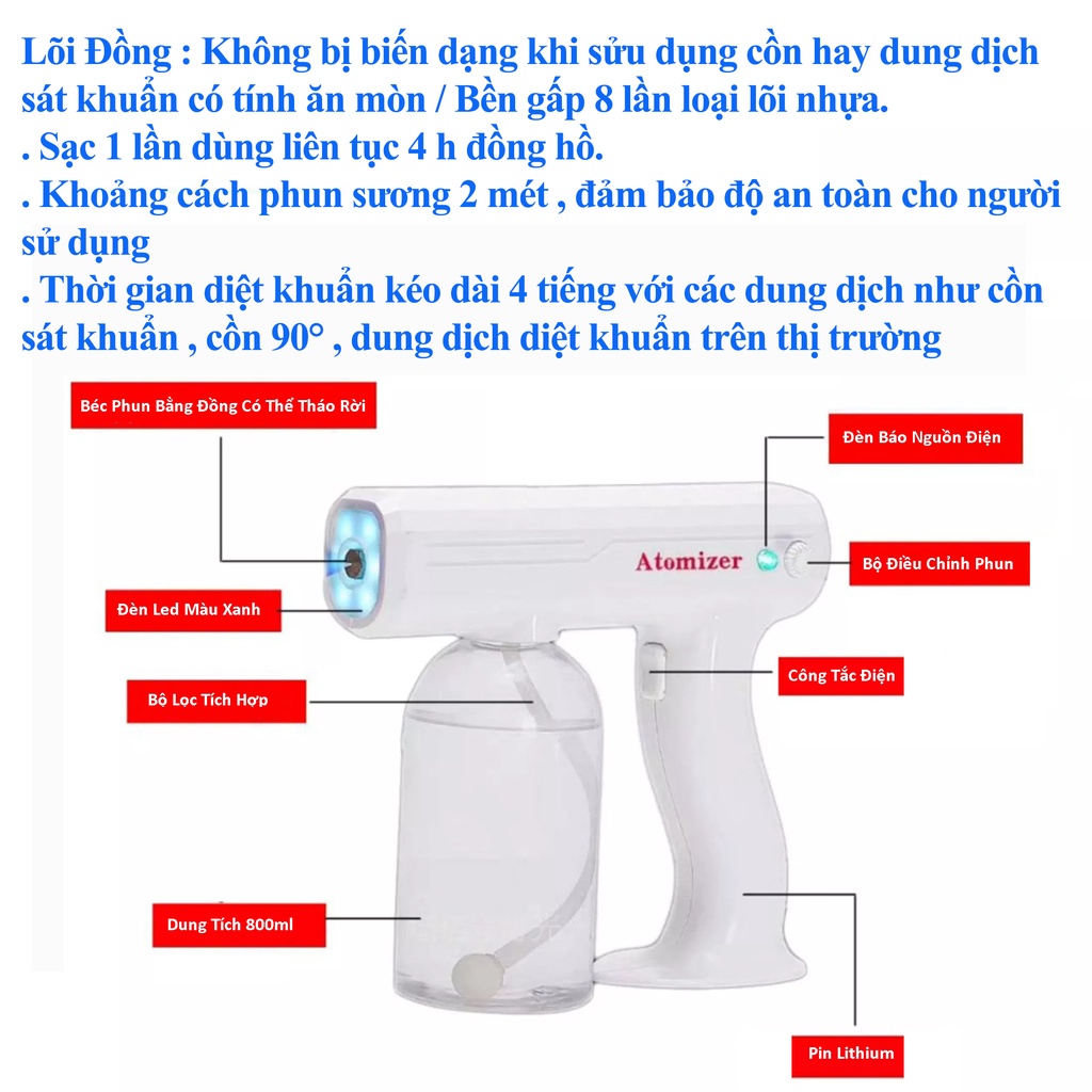 Máy Phun Sương Khử Khuẩn Diệt Khuẩn Không Dây Atomizer Chống Vi Khuẩn Virut Dung Tích 800ML, Súng Phun sát Trùng | BigBuy360 - bigbuy360.vn