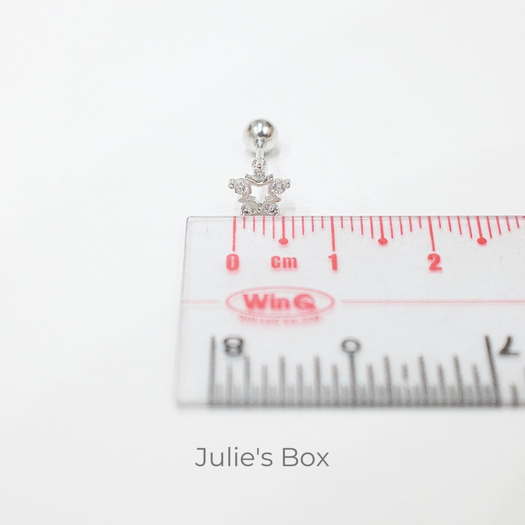 [1 CHIẾC] Khuyên Tai Đá Ngôi Sao 5 Cánh Màu Bạc Unisex Titanium Không Gỉ Không Ngứa Không Đen julies box 66