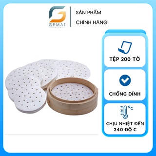Giấy nến đục lỗ 200 tờ, giấy nến tròn lót xửng hấp, nồi chiên không dầu, hấp bánh bao