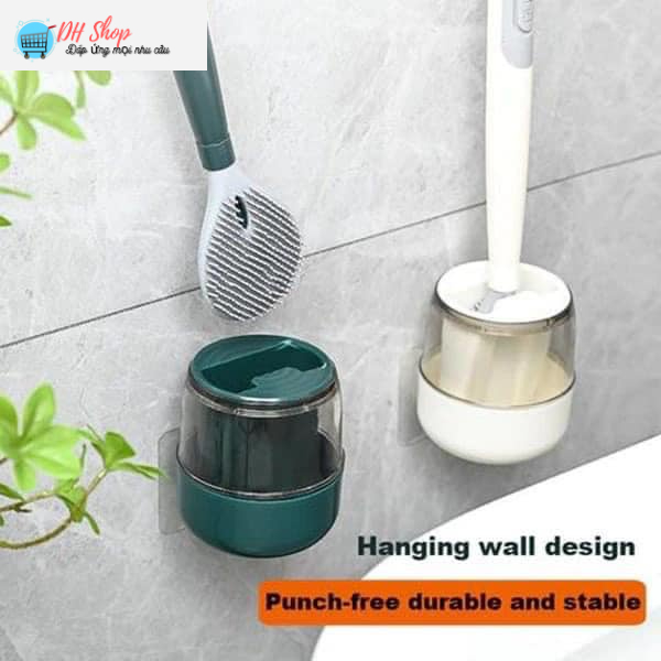 Chổi cọ toilet gắn tường - Bàn chải chà bồn cầu rửa nhà vệ sinh, nhà tắm - Cây cọ silicon có bình chứa xà phòng