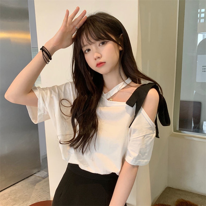 Áo Thun Crop Top Tay Ngắn Hở Vai Phong Cách Hàn Quốc Thời Trang Mùa Hè Mới Cho Nữ