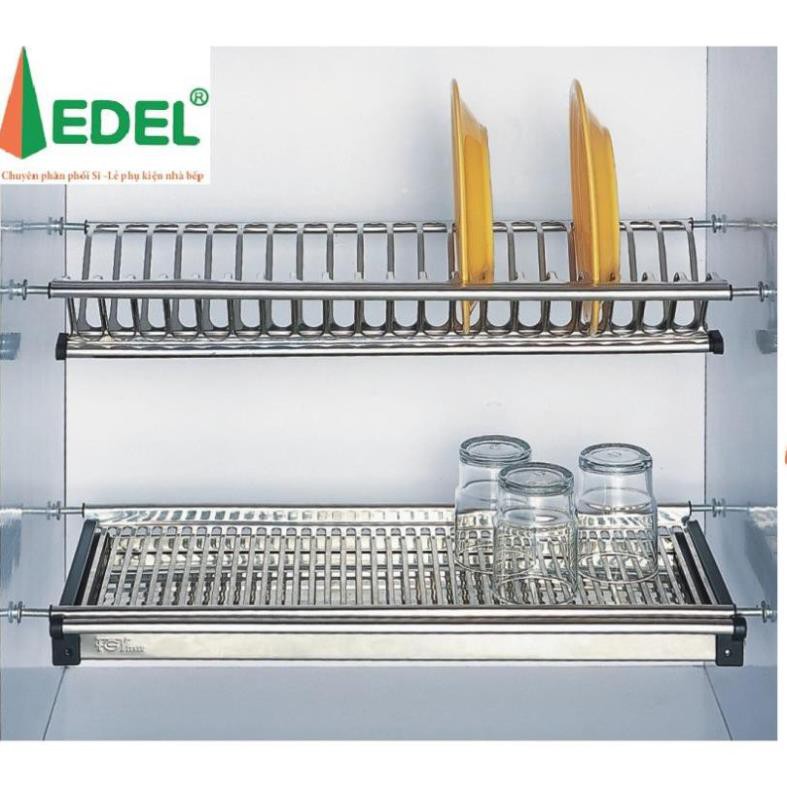 Kệ chén âm tủ EDEL 2tầng inox 304 cao cấp, giá đê chén, có khay hứng nước