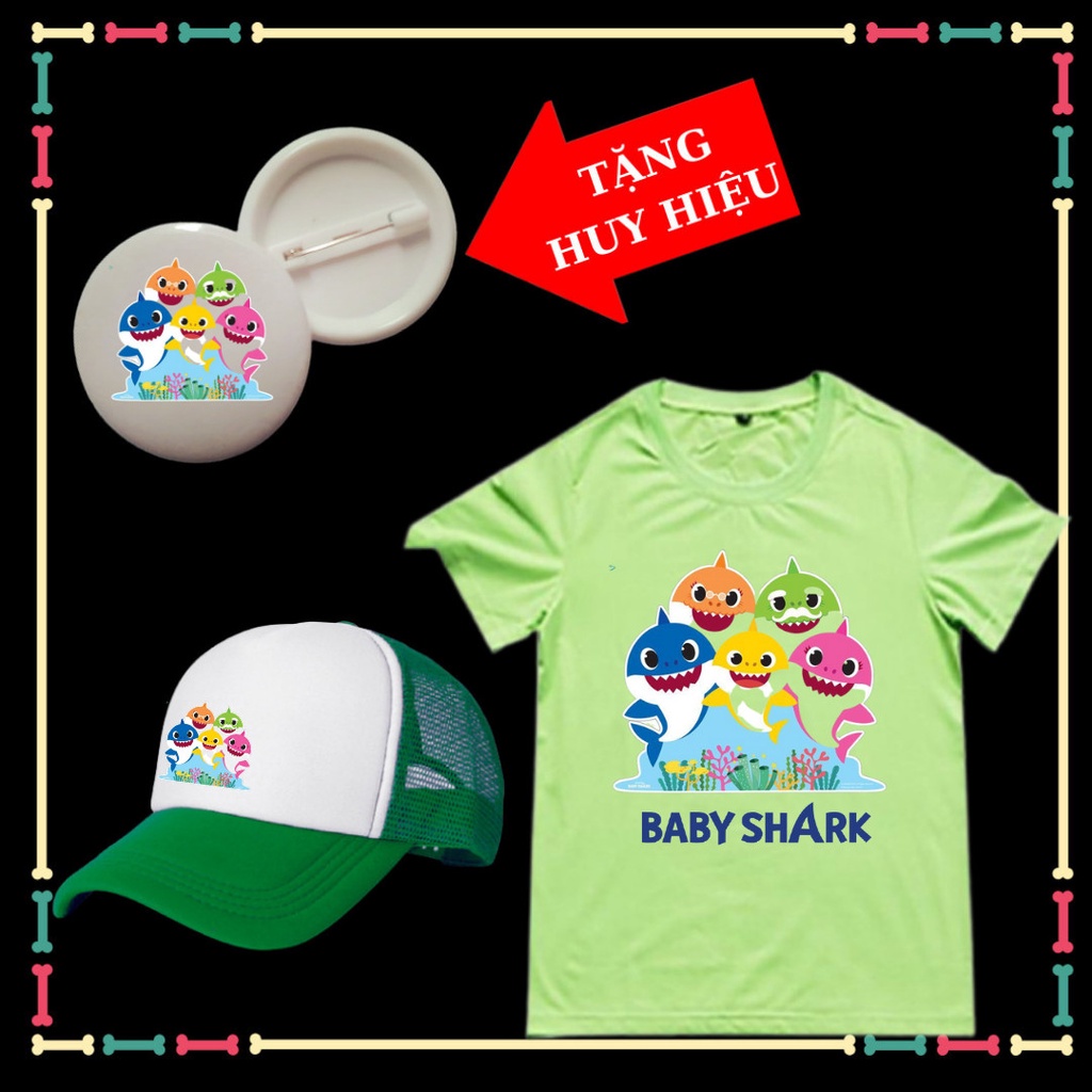 Combo Mũ Áo Baby Shark cho trẻ em Tặng 1 HUY HIỆU Baby Shark