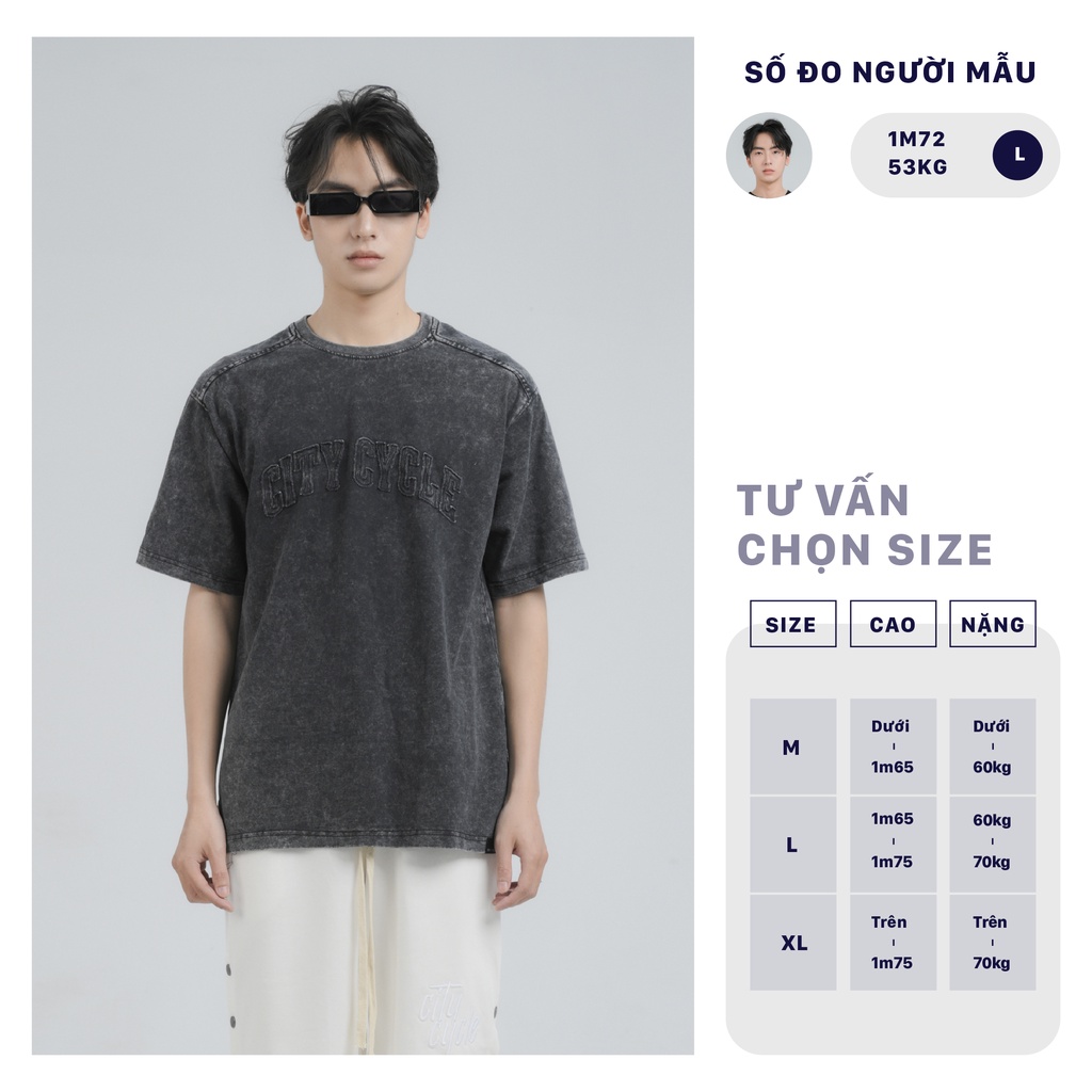 Áo thun local brand Acid thêu Logo City Cycle phông wash oversize nam nữ form rộng