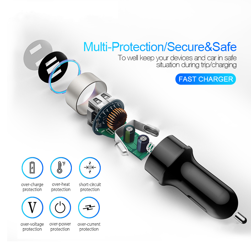 Tẩu Sạc Hai Cổng USB 3.1A 5V Mini Màn Hình LED Hiển Thị Điện Áp / Dòng Điện Cho ios &amp; Android