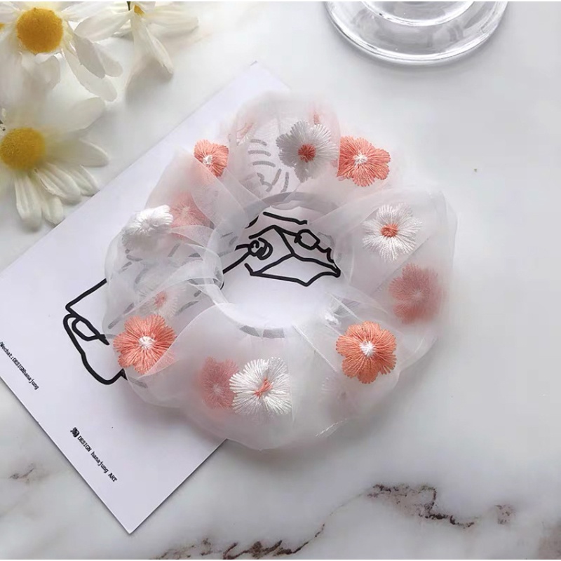 Đồ Cột Tóc Vải Lưới Trong Suốt Thêu Hoa Màu Hồng / Xanh Dương Lãng Mạn Dành Cho Nữ