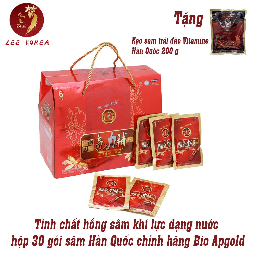 Tinh chất hồng sâm khí lực dạng nước hộp 30 gói sâm Hàn Quốc Bio Apgold tặng bịch kẹo hồng sâm Vitamine 200gram