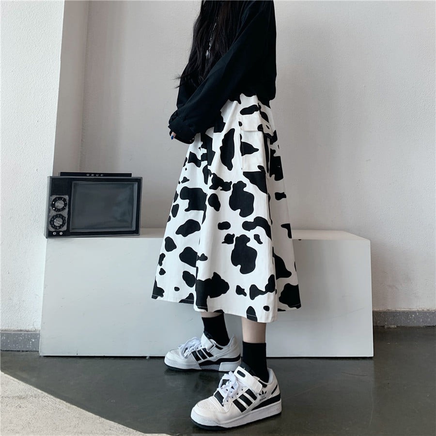 Chân váy nữ dáng dài loang bò sữa phong cách hàn quốc - Chân váy dài cạp chun kiểu dáng hot trend freesize