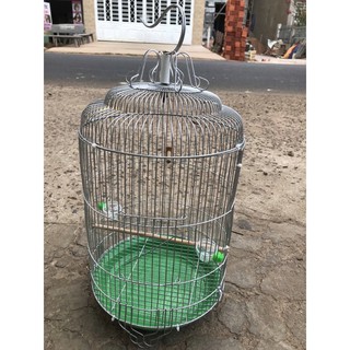 Lồng chim khuyên, lồng chim chào mào bằng kẽm sơn bạc dk 30x45cm (tặng kèm máng)