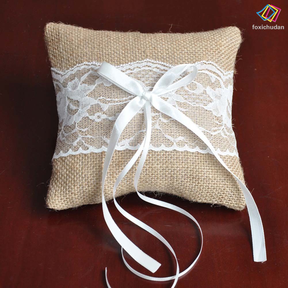 FCD Wedding Ring Pillow Cushion Vintage Burlap Lace Decoration For Bridal Party Ceremony Pocket