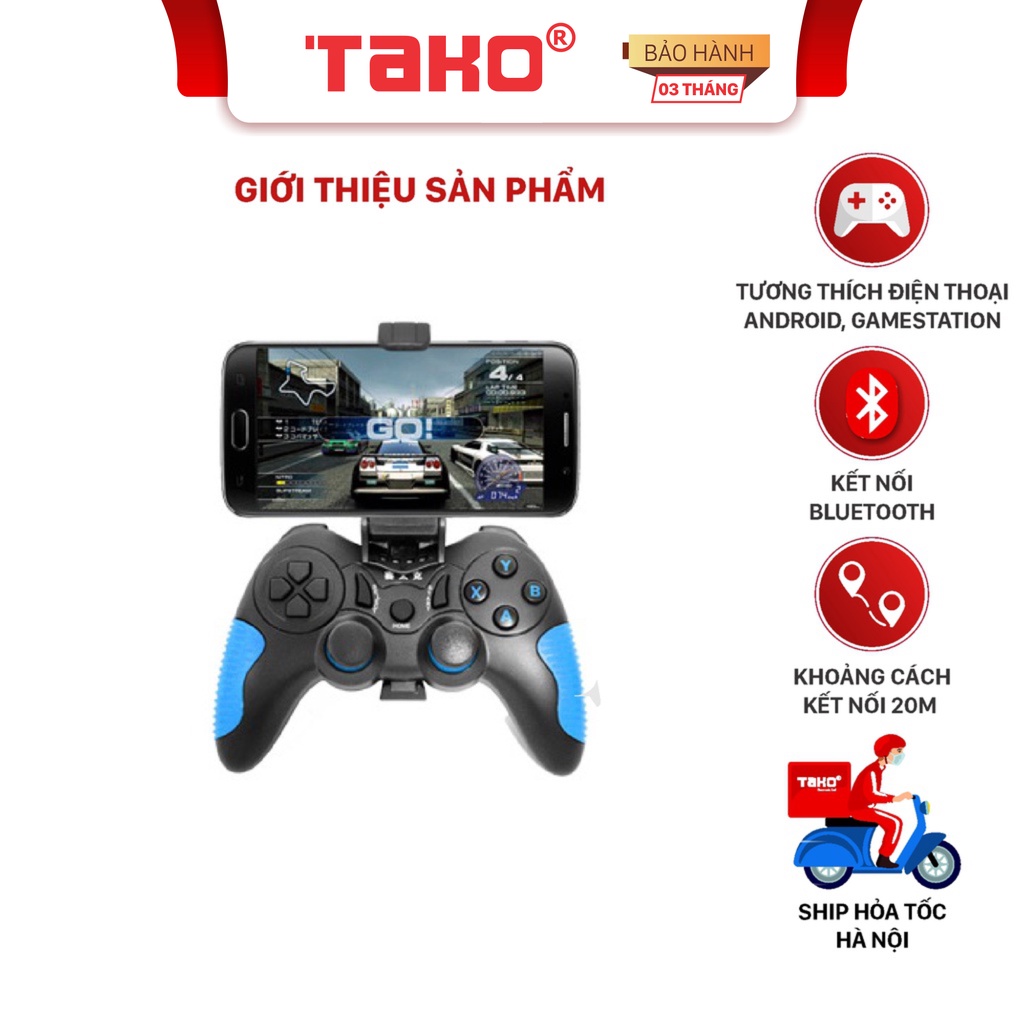 Tay cầm chơi game Bluetooth Saitake STK-7024X màu Xanh + Đen, dành cho máy tính, điện thoại. Chính hãng, BH 3 tháng