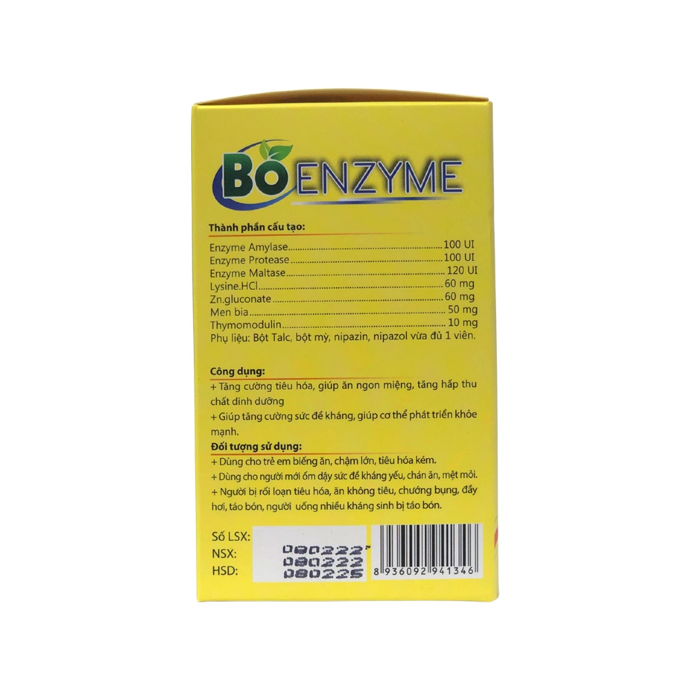 Men tiêu hóa cho người lớn Boenzyme Gold Tăng cường tiêu hóa giúp ăn ngon miệng tăng hấp thu chất dinh dưỡng Hộp 100Viên