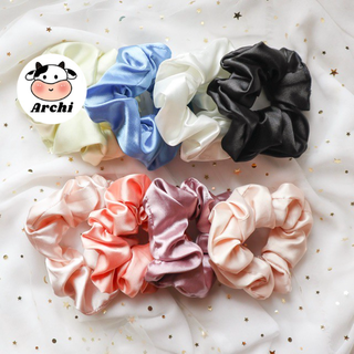Buộc tóc lụa scrunchies mẫu trơn