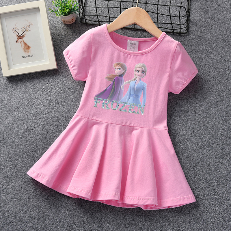 Váy công chúa cotton họa tiết Frozen thời trang mùa hè 2021 xinh xắn cho bé gái từ 2-7 tuổi