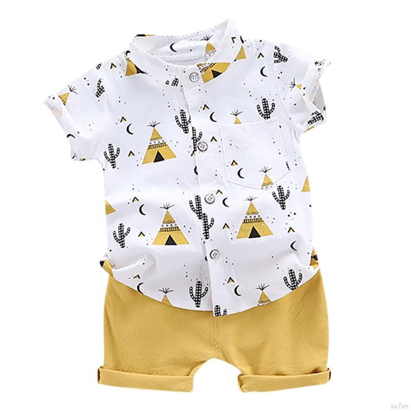 Set áo tay ngắn và quần ngắn họa tiết hoa dễ thương thời trang dành cho trẻ em từ 3 tháng-4 tuổi