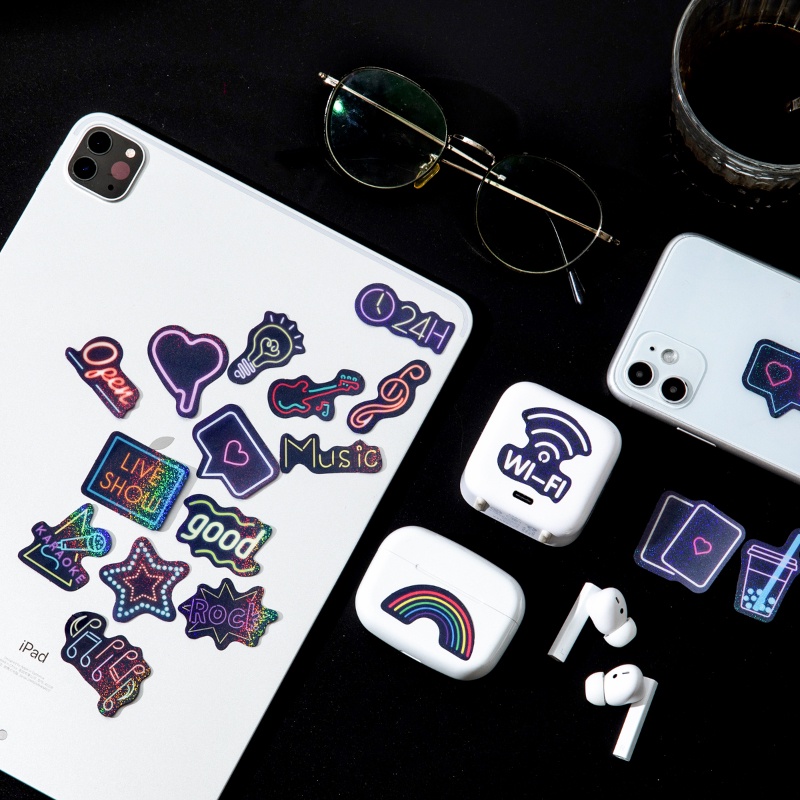 Set 40 Tấm Hình Dán MOHAMM Màu Neon Lấp Lánh