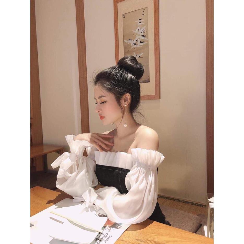 Váy Nữ, Đầm trễ vai dự tiệc tay phối lưới bóng kính siêu hot | BigBuy360 - bigbuy360.vn