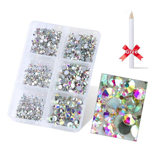 Hộp 1560 Hạt Kim Cương Giả Mặt Kính Đáy Phẳng Nhiều Kích Cỡ Đính Móng Tay Trang Trí DIY