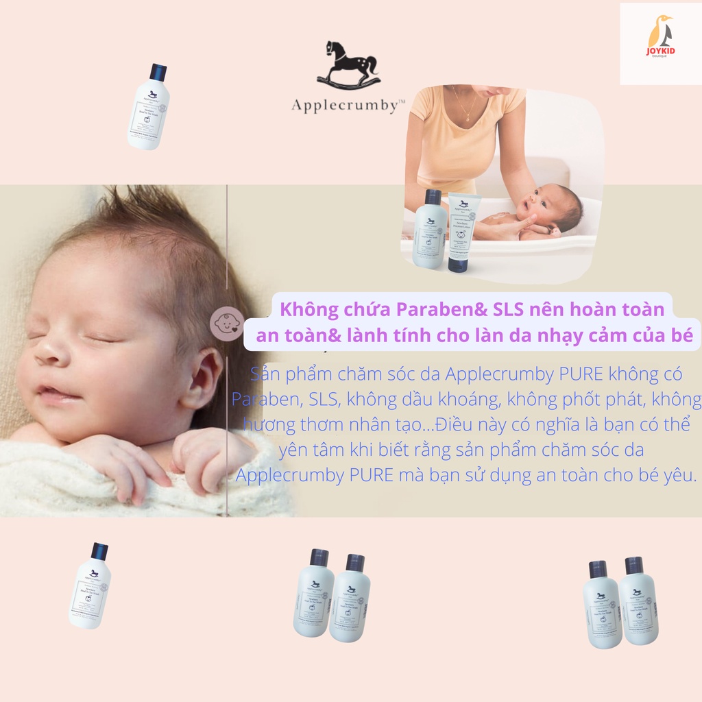 Sữa tắm gội Applecrumby Pure Newborn Head To Toe Wash hữu cơ cho bé sơ sinh 250ml