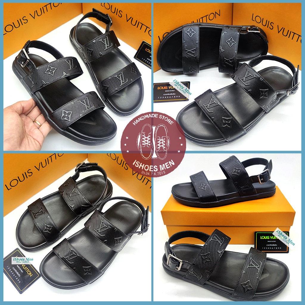 Dép Sandal Nam, Dép quai hậu nam LV D&amp;G da thật đế cao su cao cấp bảo hành 12 tháng