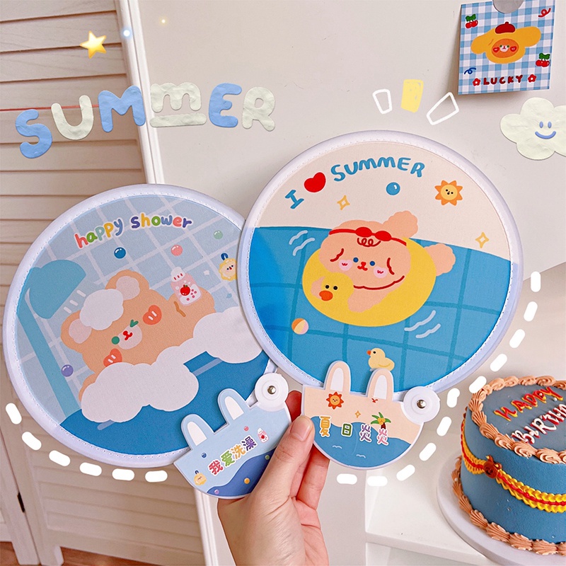 Quạt Cầm Tay Mini Hình Hoạt Hình Dễ Thương Có Thể Gấp Gọn Bỏ Túi Mang Đi Du Lịch