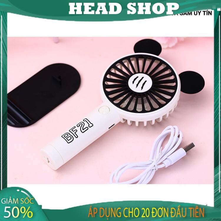 Quạt Mini Cầm Tay Pin Sạc 7 cánh Có Đế Để Bàn - Quạt mini cầm tay tích điện mẫu 3 HEAD SHOP