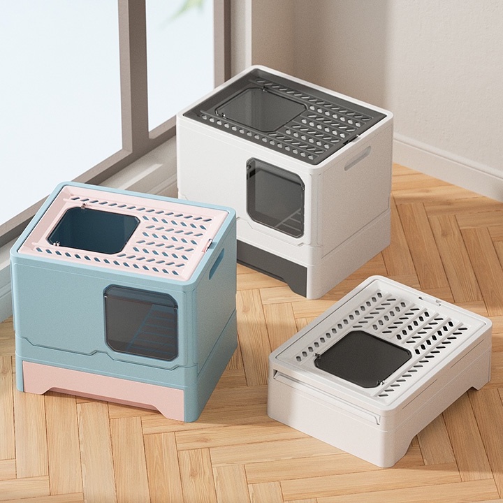 Nhà vệ sinh mèo chống văng cát hai cửa cho mèo  gấp gọn, ngăn mùi - new 2022