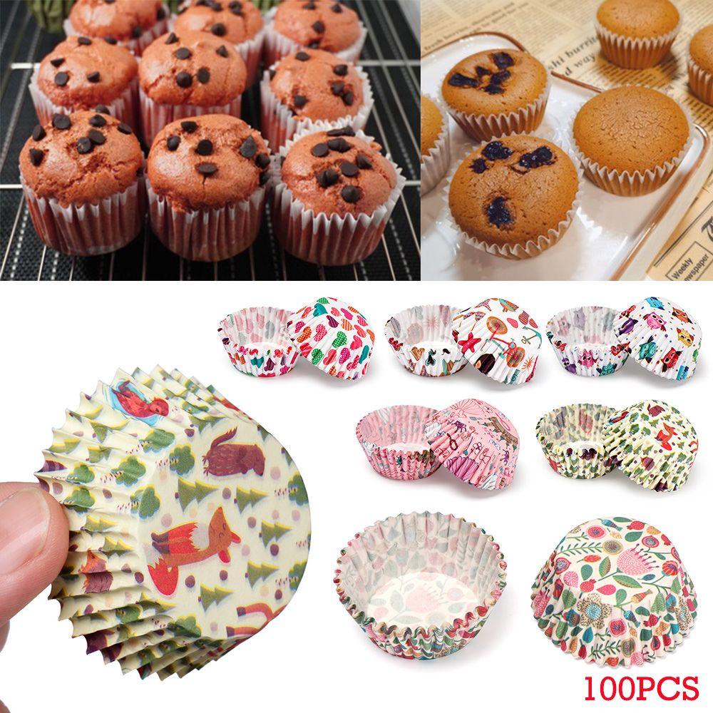 LEISURE Set 100 Cốc Giấy Làm Bánh Cupcake Xinh Xắn Tiện Dụng