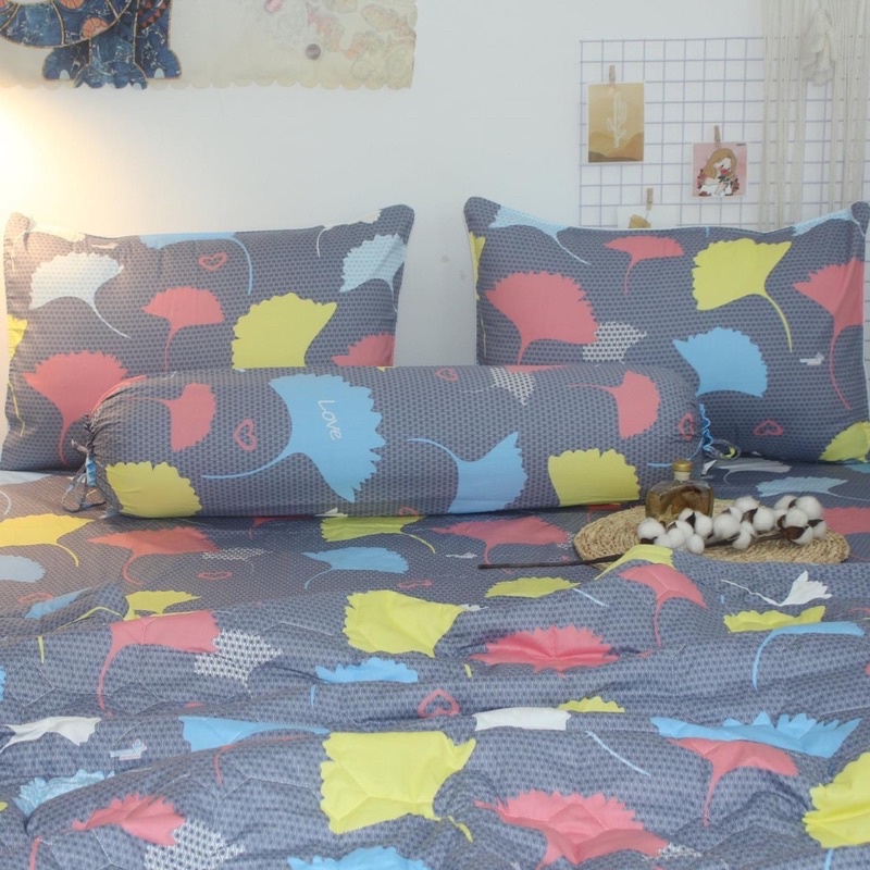 (SALE)Drap Thắng Lợi, ga giường cotton 100% (4 món) cao cấp chuẩn logo mẫu QUẠT XÁM