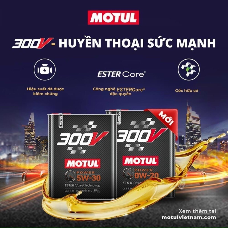 Nhớt Cao Cấp Xe Hơi - Xe Máy Tay Ga MOTUL 300V 5W-30 Power Car Racing Motor Oil 2L Made in France