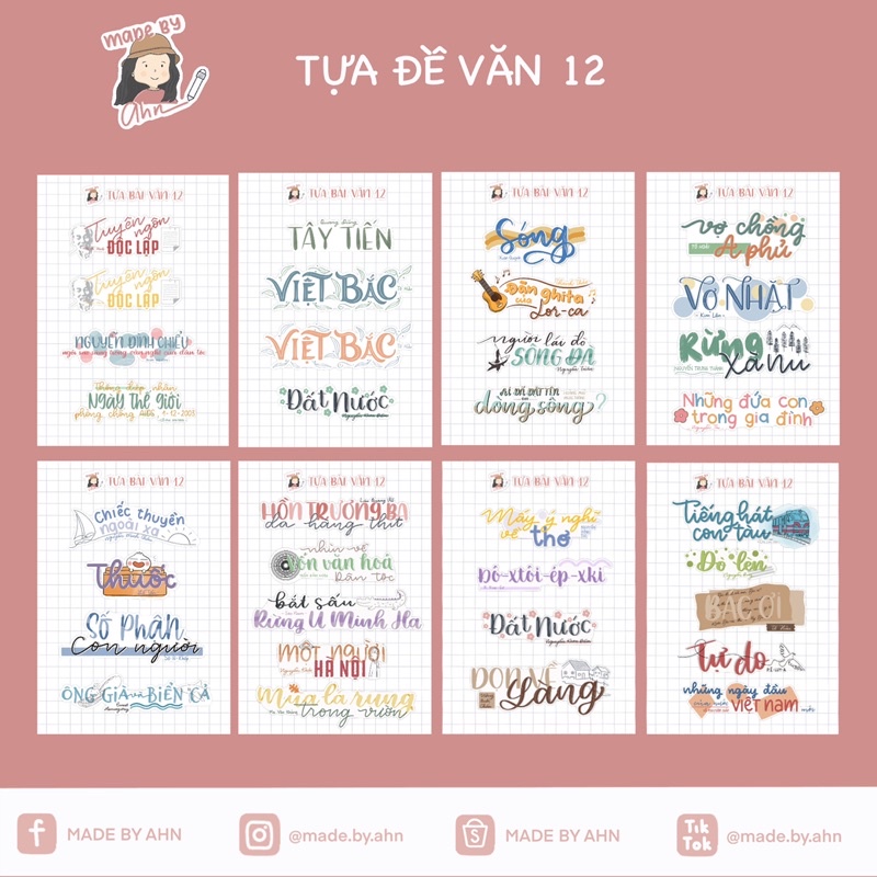 Set 34 Sticker TỰA ĐỀ VĂN HỌC 12 - MADE BY AHN thiết kế