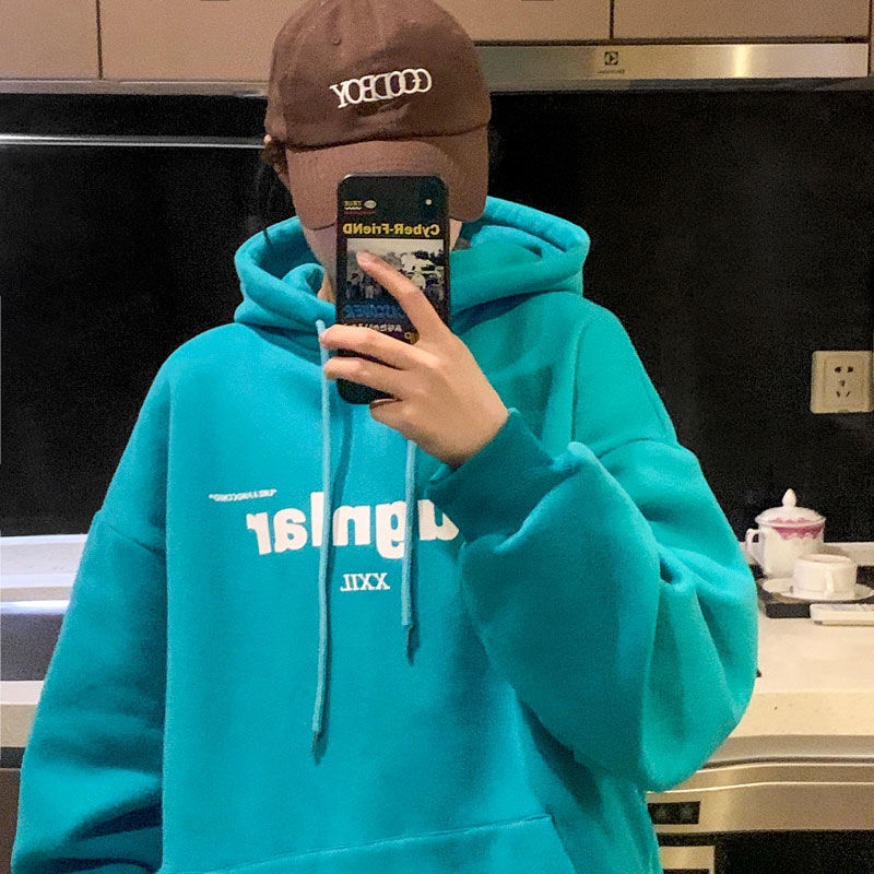 Áo hoodie vải nhung dày có mũ trùm dáng rộng dành cho nam