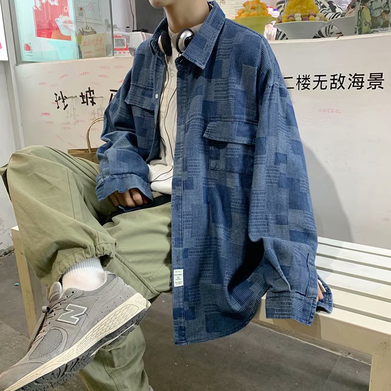 Áo Khoác Sơ Mi Denim Tay Dài Dáng Rộng Kẻ Sọc Ca Rô Kiểu Đường Phố Nhật Bản Cá Tính Cho Nam Cỡ S-2xl