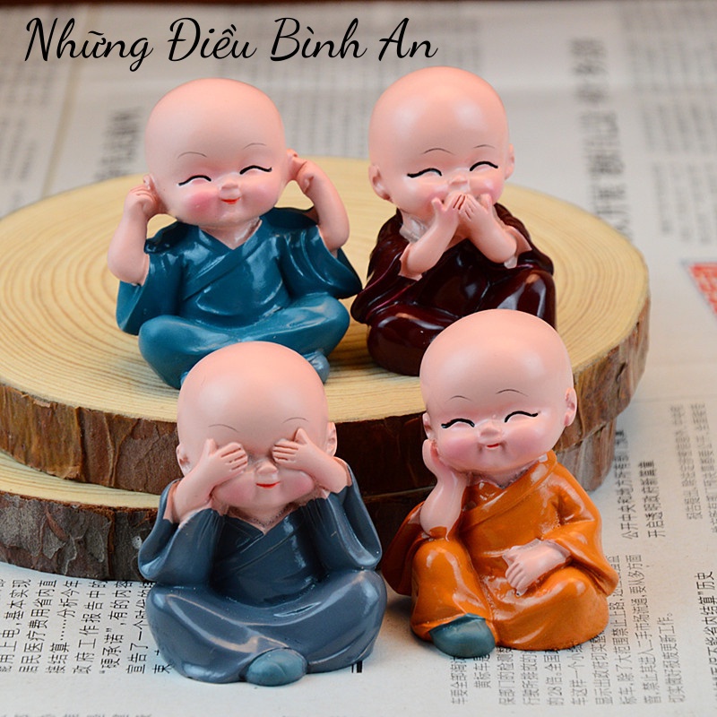 Tượng chú tiểu tứ không mini dễ thương KÈM ĐẾ KEO mang lại an nhiên trong cuộc sống