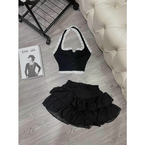 Áo yếm xám mix cv tầng