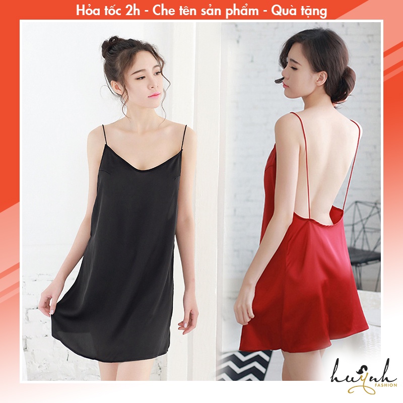 Váy Ngủ Lụa Satin Hai Dây Hở Lưng Gợi Cảm - N89