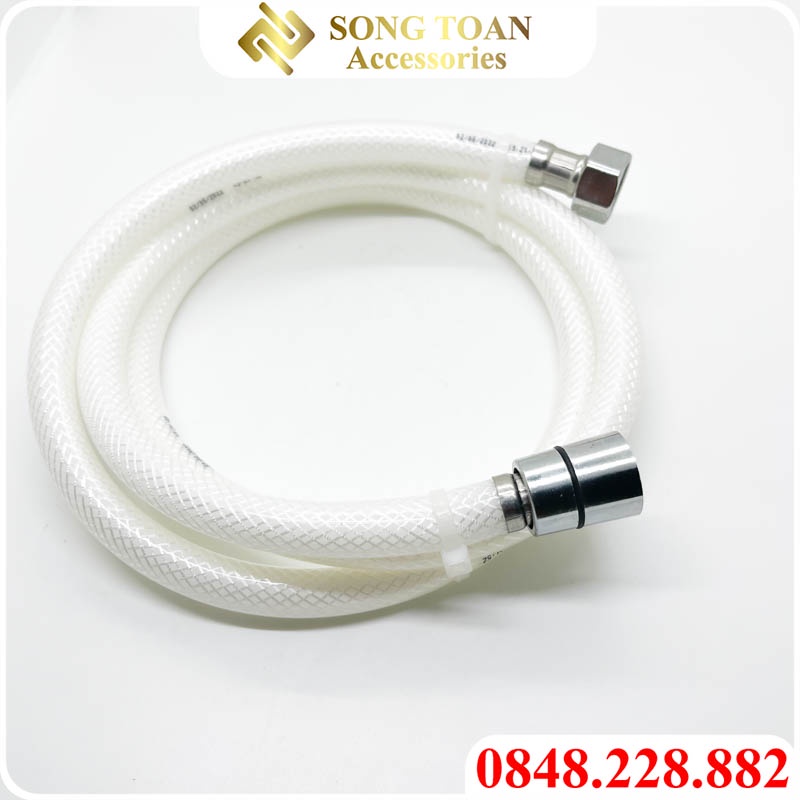 Dây Cấp Nước Dùng Cho Vòi Xịt & Vòi Sen - Ống Nhựa + Tán Ren 21 Đồng Thau Mạ Crom - Chiều Dài 120cm & 150cm