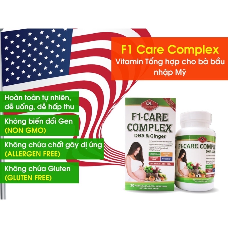 F1-CARE COMPLEX Vitamin tổng hợp cho bà bầu, vitamin số 1 cho phụ nữ cho thai hộp 30 viên