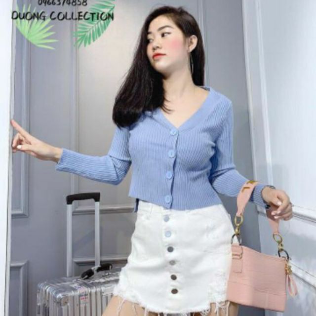 Áo khoác cardigan tăm cổ V [ Ảnh thật ] [ quảng châu ]
