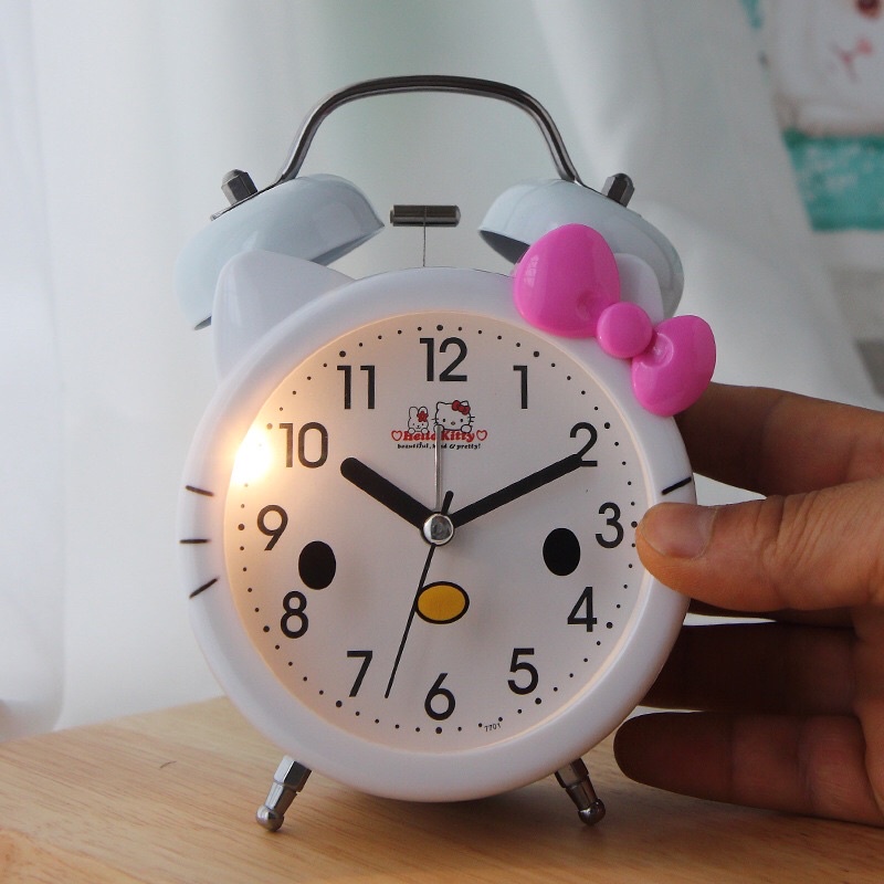 Đồng hồ báo thức chuông sắt kêu to hoạ tiết Hello Kitty xinh xắn