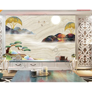 Tranh dán tường Phong cảnh núi non trùng điệp, tranh dán tường 3d hiện đại (tích hợp sẵn keo) MS733445