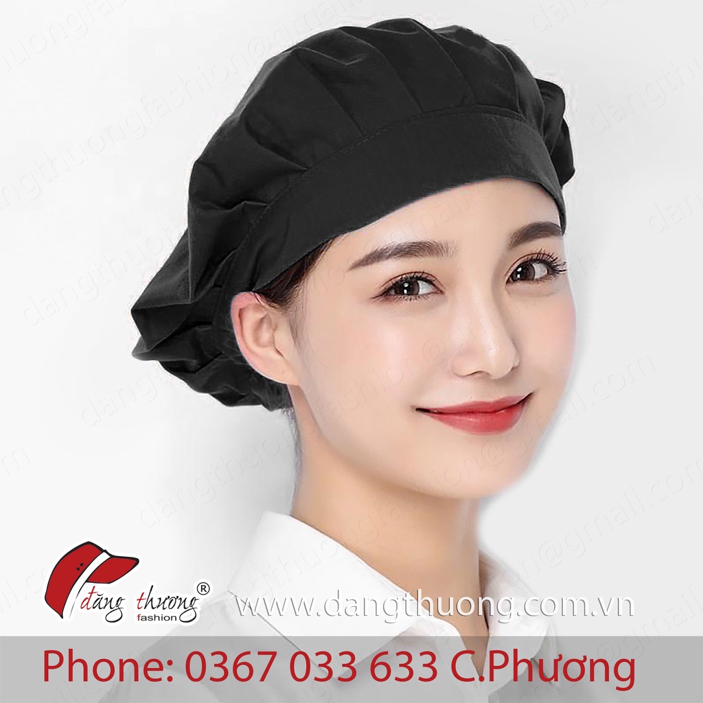 Mũ nón trùm tóc lưỡi trai đầu bếp phục vụ nam nữ đen trắng
