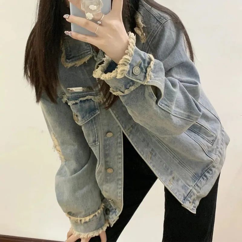 Jiashucheng Áo Khoác Denim Màu Xanh Nhạt Nhạt Dáng Rộng Phong Cách Retro Mùa Xuân Mới Cho Cặp Đôi