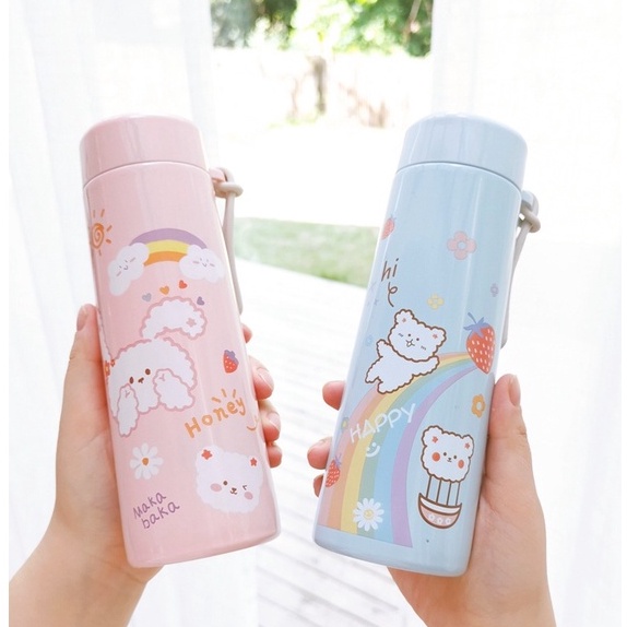 Bình giữ nhiệt mini nóng lạnh Inox 304 cao cấp không độc hại, Bình nóng lạnh được in hình cute bắt mắt.