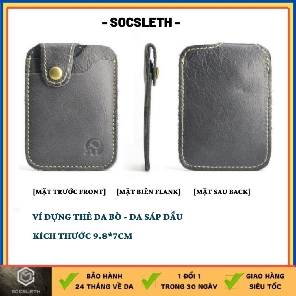 Bóp ví da bò mini dáng đứng đựng thẻ card cho cả nam và nữ, da bò thật cao cấp bảo hành 2 năm, Socsleth mã SVTD