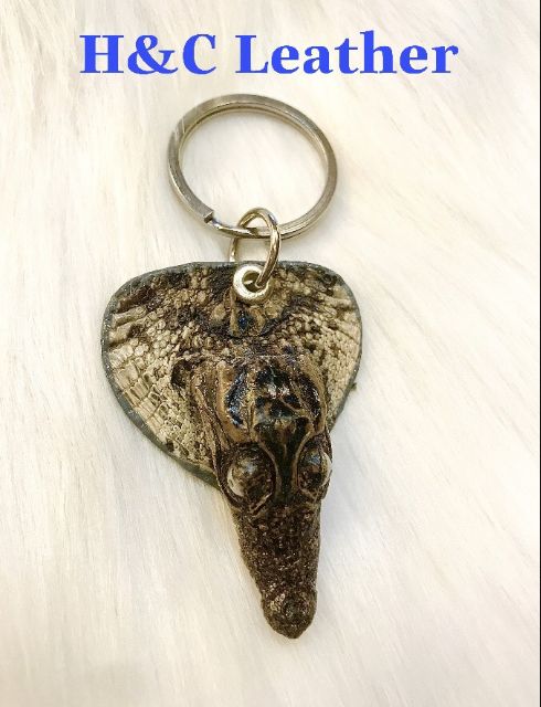 Móc khóa đầu cá sấu thật 100%, màu tự nhiên nguyên thủy size mini