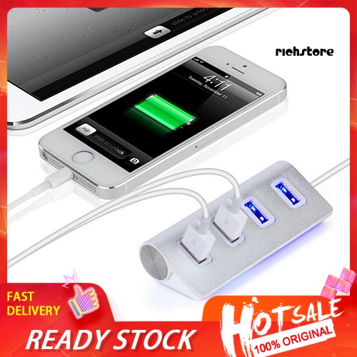 Bộ Chia 4 Cổng Usb 2.0 Bằng Nhôm Có Đèn Led Kèm Dây Cáp Cho Macbook Laptop