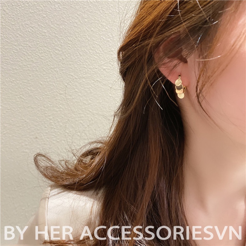 Bông tai tròn lấp lánh, Khuyên tai dáng tròn độc đáo sang trọng đi tiệc Her Accessoriesvn H92