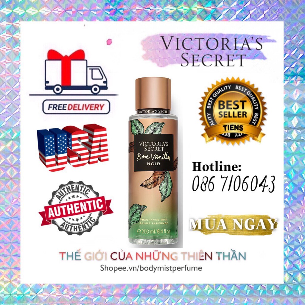 𝗕𝗢𝗗𝗬𝗠𝗜𝗦𝗧⚜️Mẫu thử xịt thơm Body Mist Victoria's Secret -  Bare Vanilla Noir 250ml | BigBuy360 - bigbuy360.vn