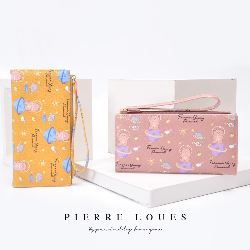Ví Pierre loues gấp làm hai khóa kéo họa tiết gấu dễ thương đựng thẻ